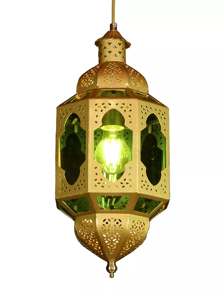 JY37023-镂空雕刻绿色玻璃艺术灯具