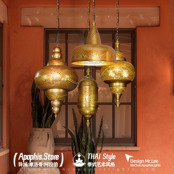 JY2122-Arabian style corridor Gold Lamp Staircase hollowed-out carved art Pendant Light