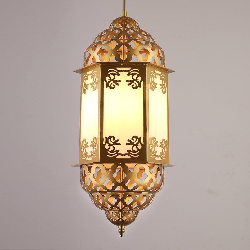 JY2129-Thai Style Brass color restaurant hanging ceiling light villa iron metal chandelier Arab decor pendant lamp